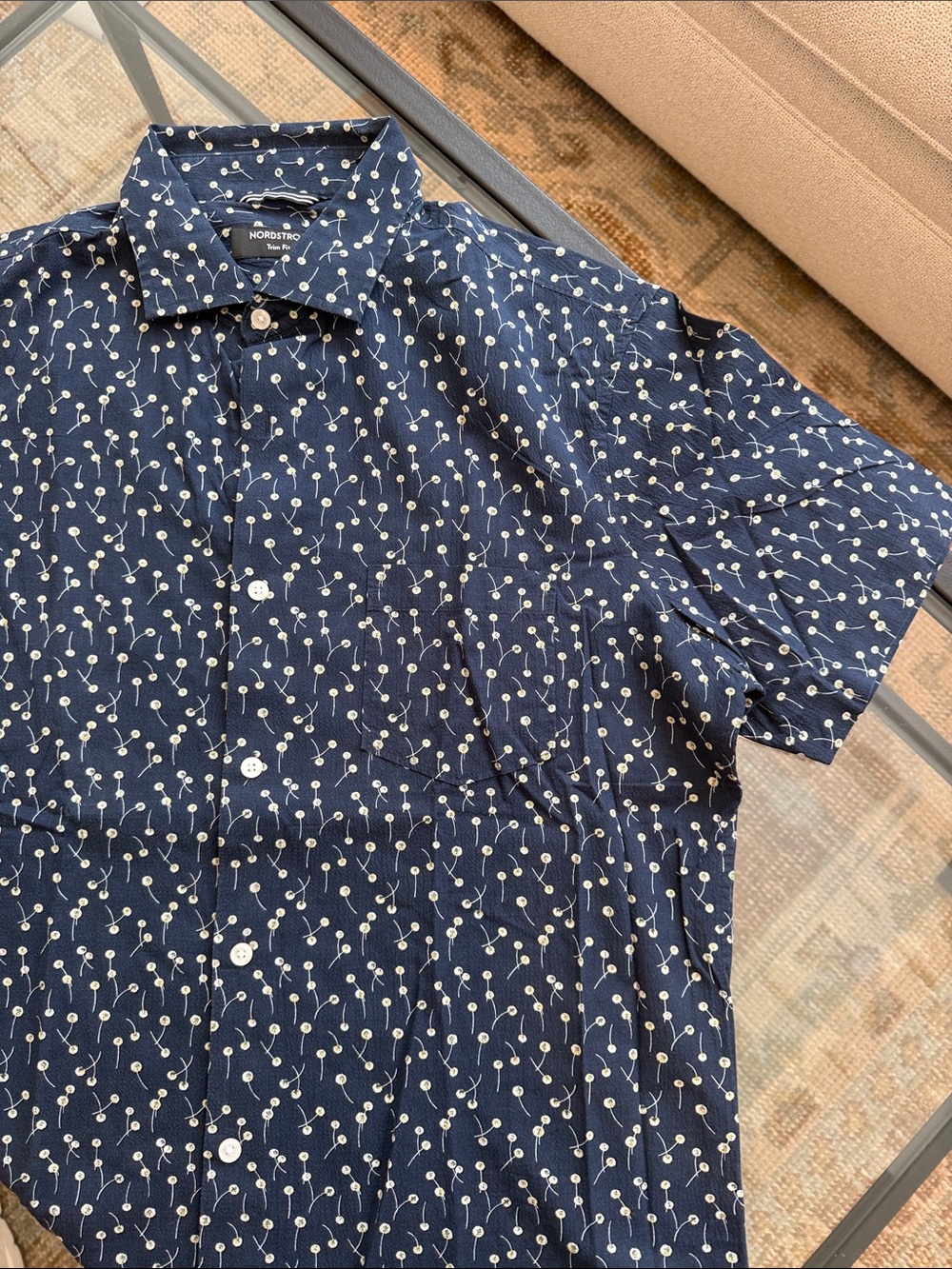 Nordstrom Men’s Navy performance seersucker Short-Sleeve Button-Up Shirt